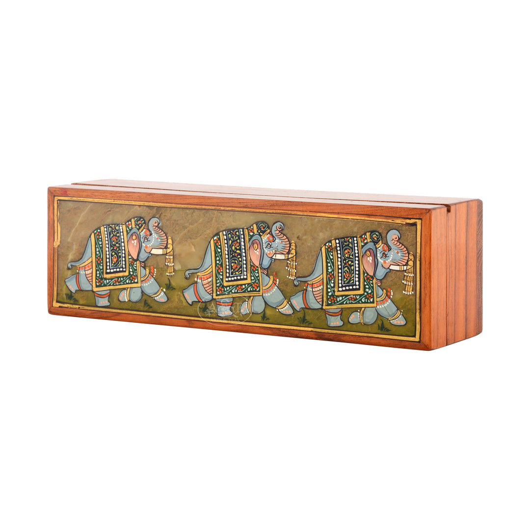 Wooden and Stone - Elephant Painted Box