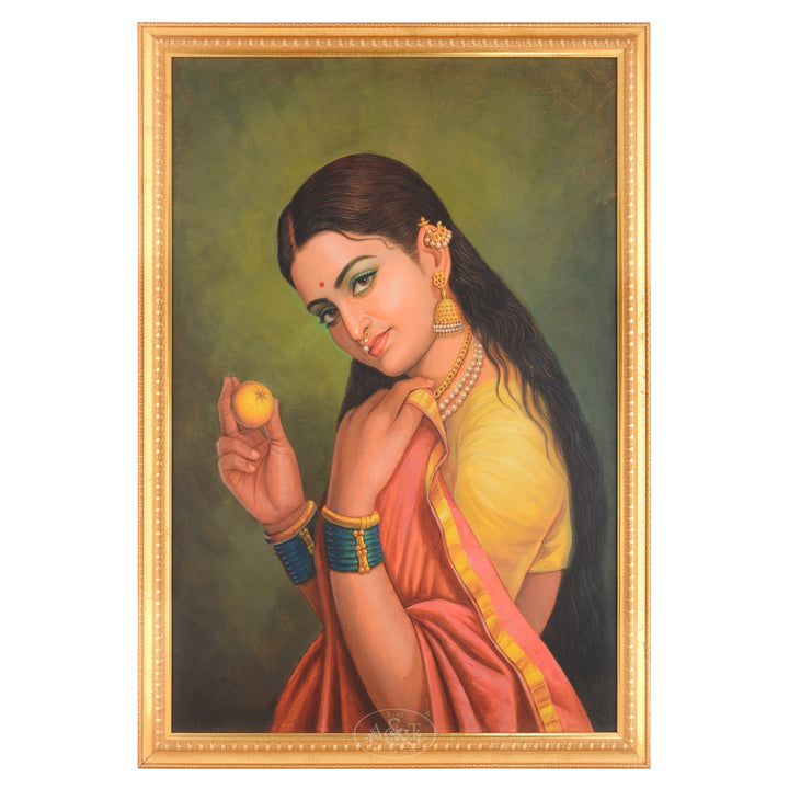 Lady with Lemon - Raja Ravi Varma Replica