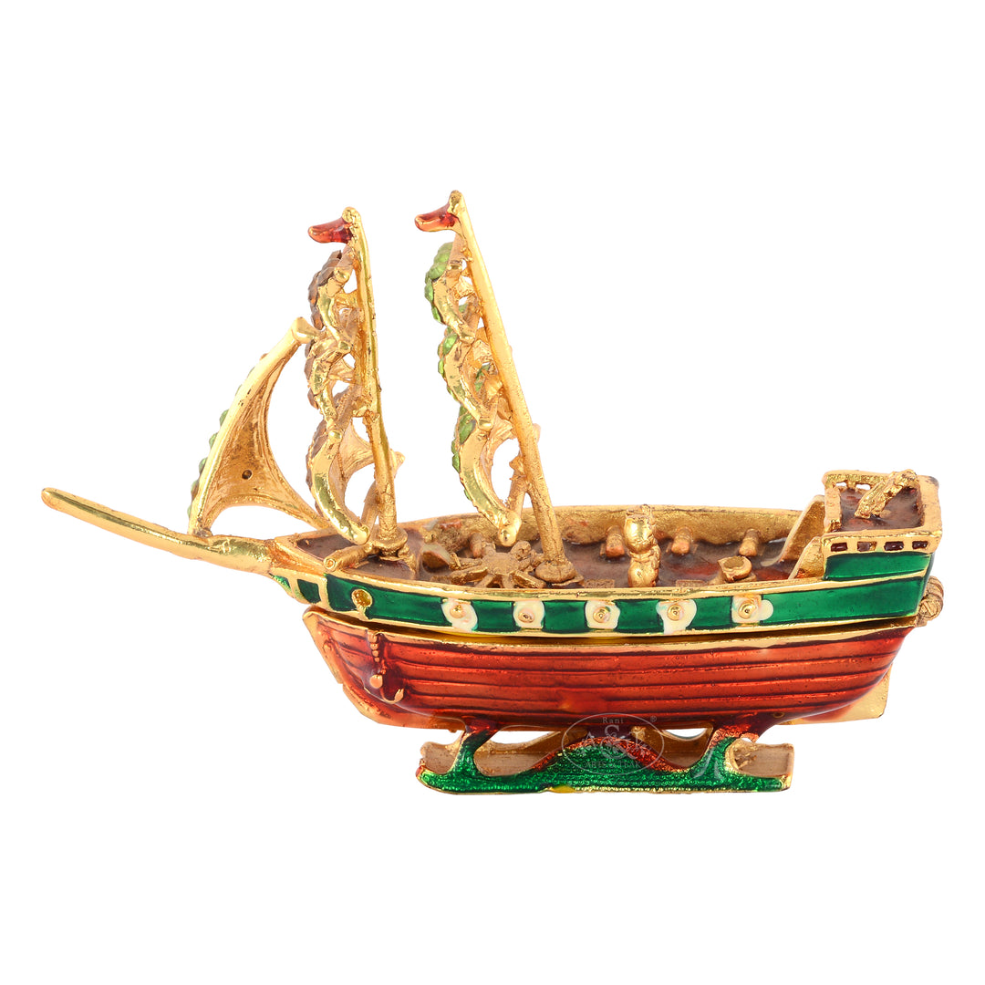 Brass Enamel Boat Wish Box