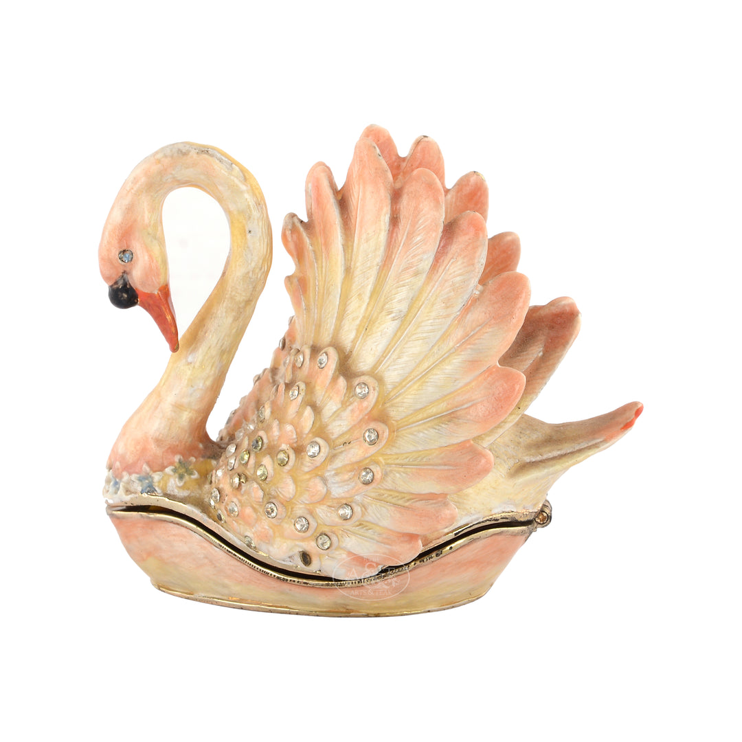 Brass Enamel Swan Wish Box