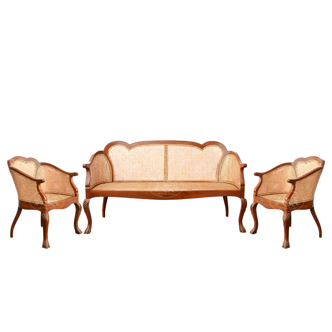 Teakwood Baron Caned Sofa ( Set of 3 )