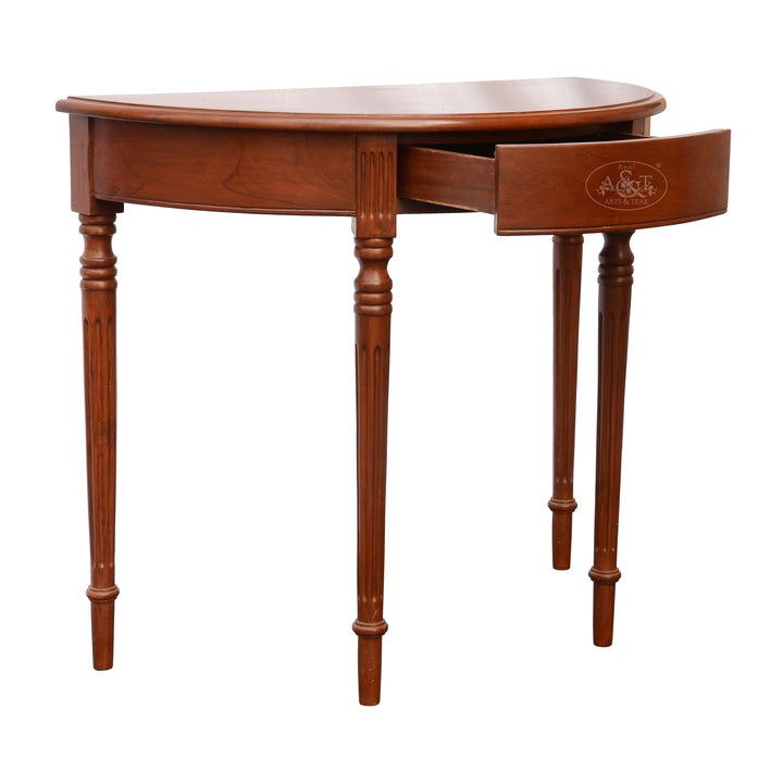 Teak Wood Demi Lune Console Table