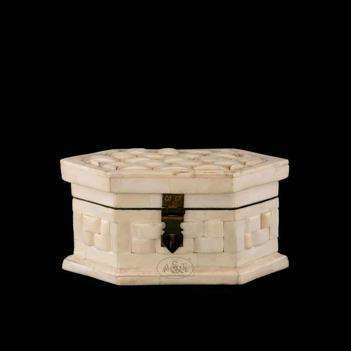 Camel Bone Fitted Wooden Box - Hexagon