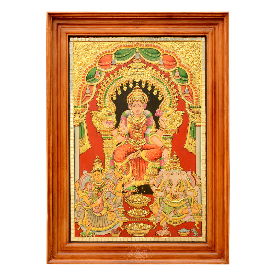 Tanjore Painting  - Ganesh, Lakshmi, Saraswathi
