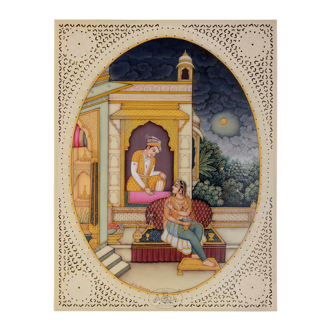 Miniature Painting on Synthetic Board - Couple on Terrace
