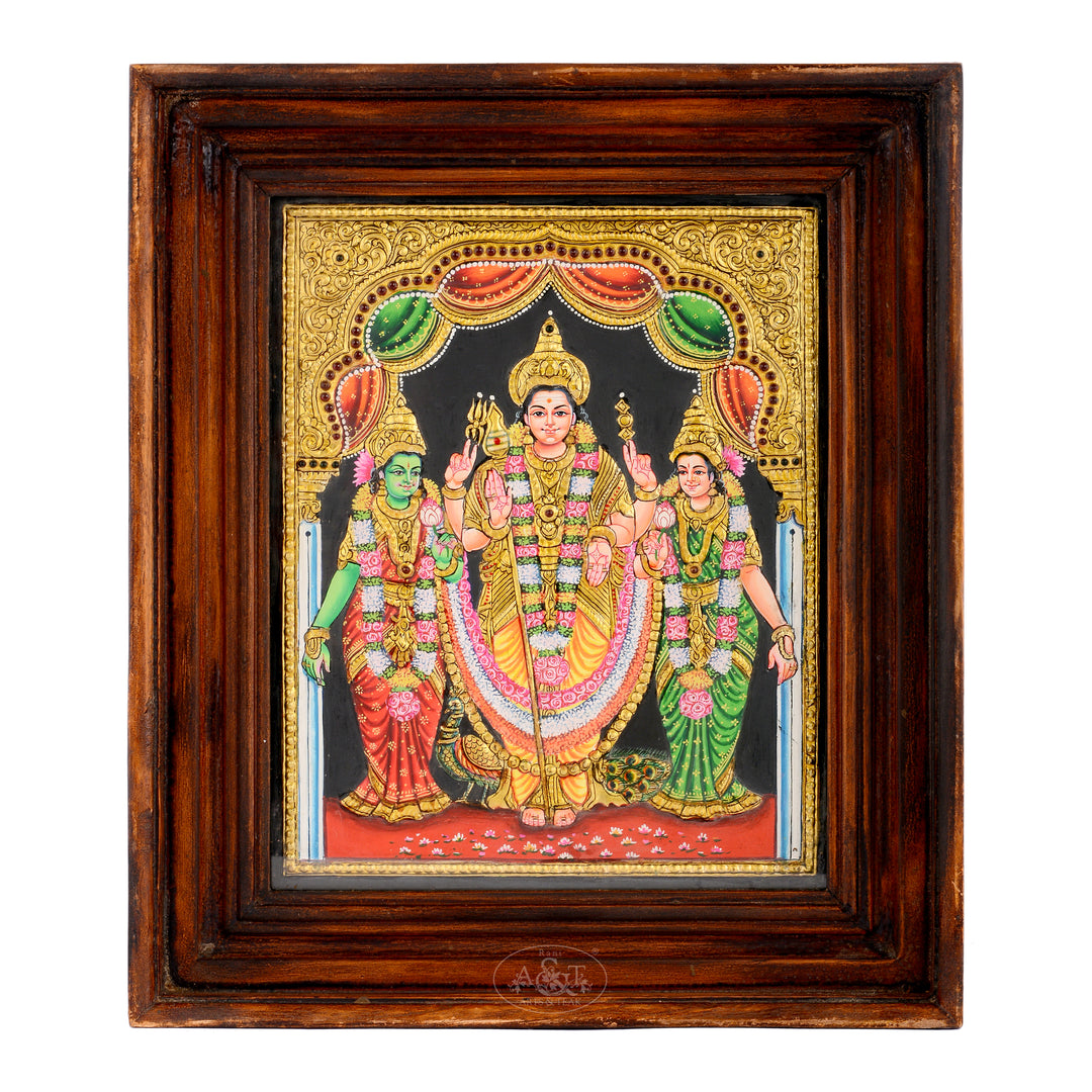 Tanjore Painting - Karthikeya with Valli Deivanai