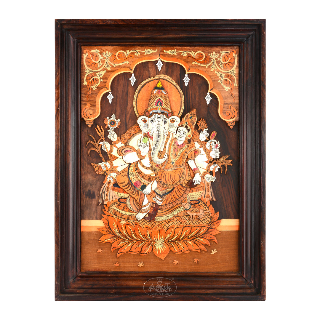 Rosewood Inlaid Marquetry Panel - Ganesha