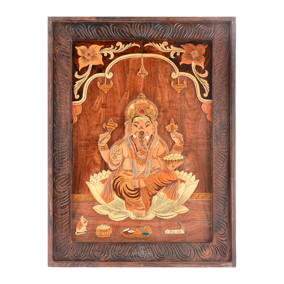 Rosewood Inlaid Marquetry Panel - Ganesh