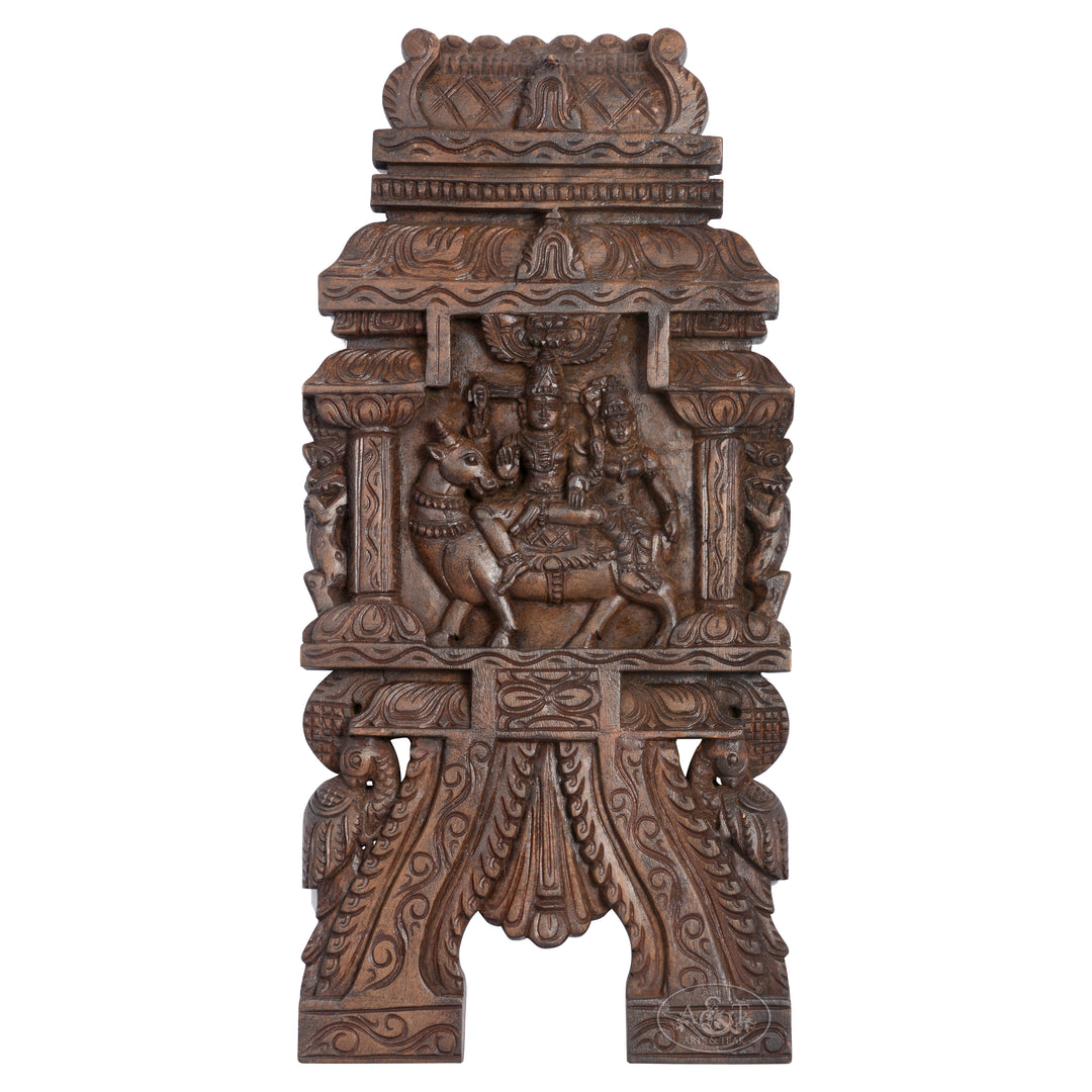 Wooden Wall Panel (Kavadi) – Shiva Parvati Seated on Nandi Statue