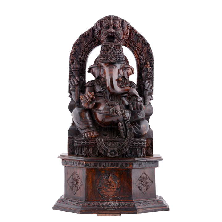 Rosewood Seated Ganesh with Arch behind