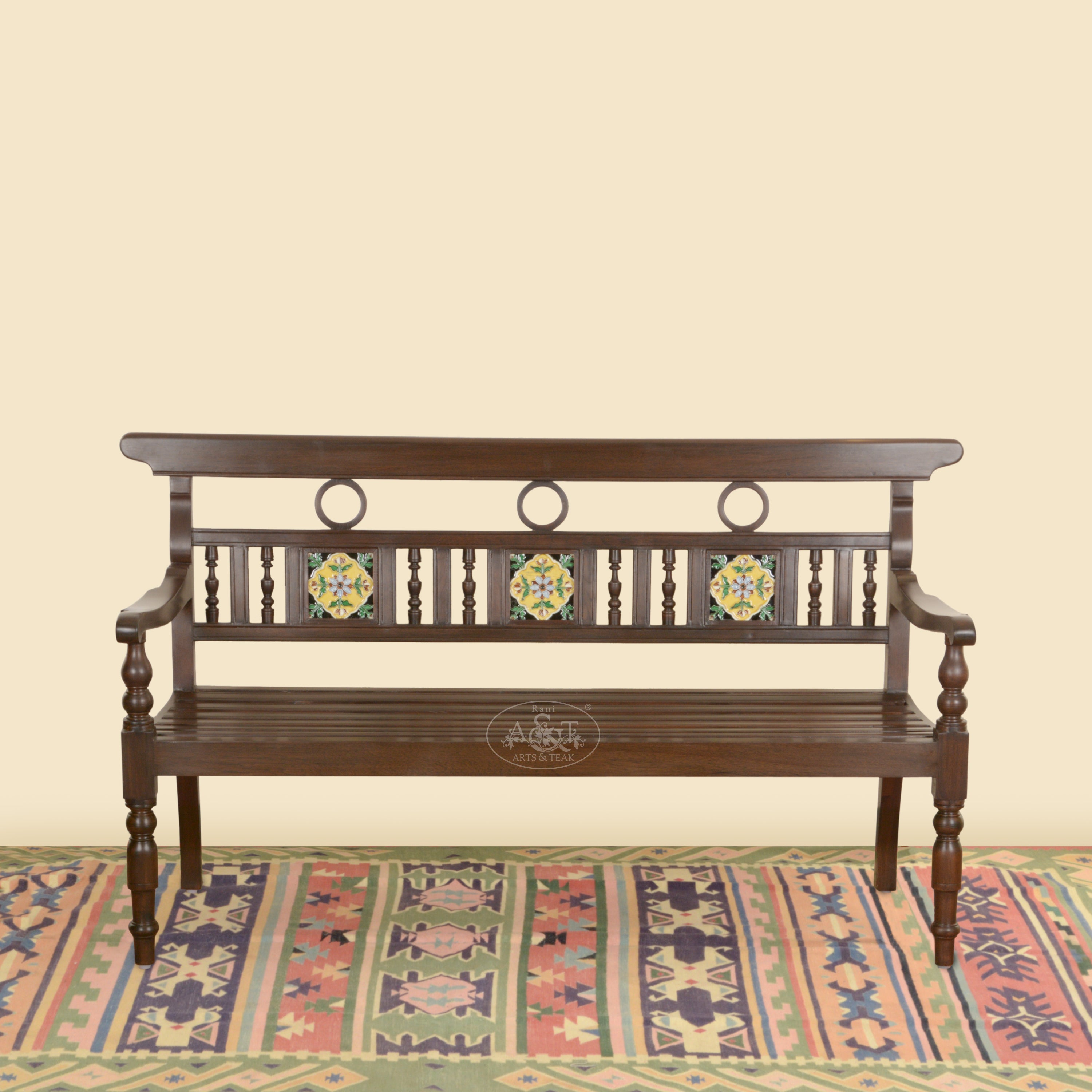 Teakwood Tile Fitted Garden Bench (Chettinad Style) – RANI ARTS & TEAK