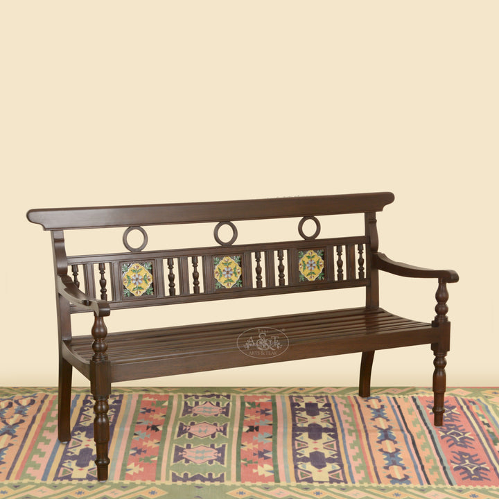 Teakwood Tile Fitted Garden Bench (Chettinad Style)