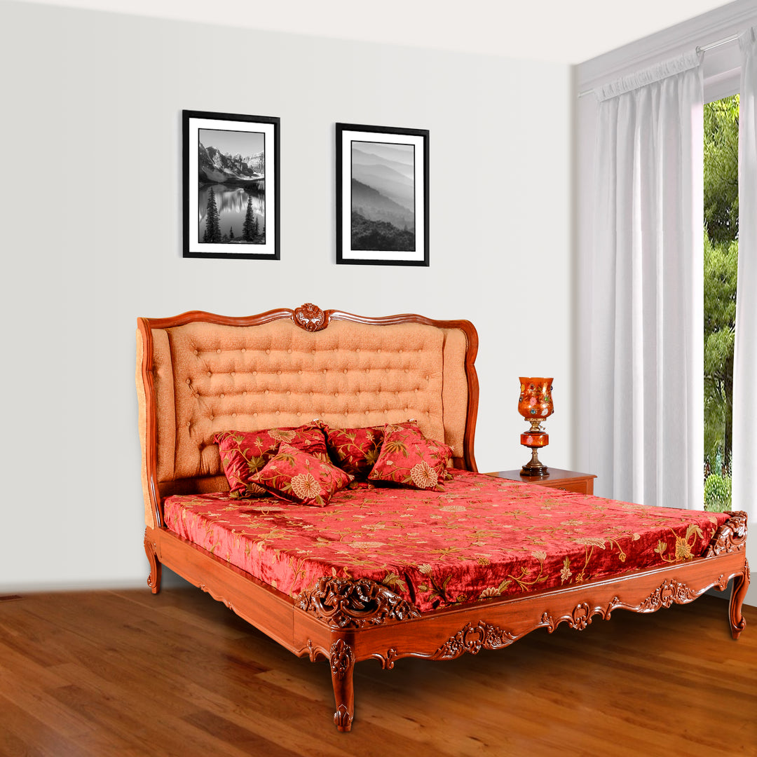 Wooden Louis French Upholstered Bed