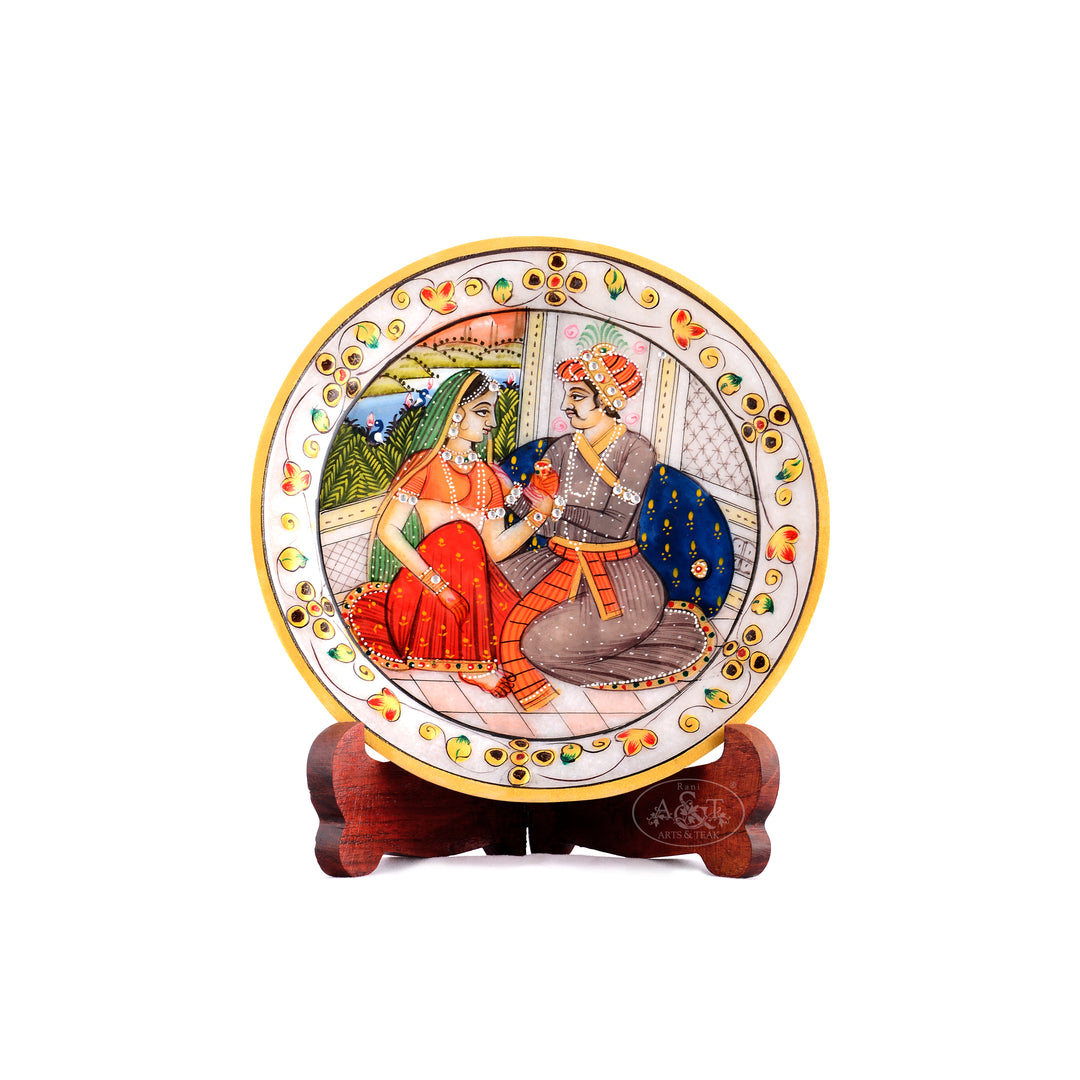 Marble  Painted Plate - Mughal Couple