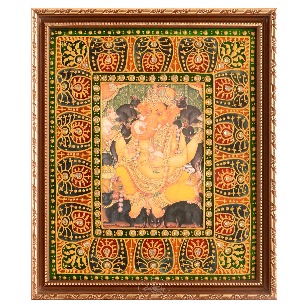 Meenakari Work on Mirror - Ganesh