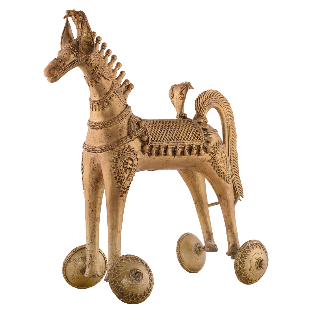 Bronze Tribal Horse On Wheel (Dokra)