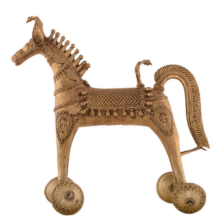 Bronze Tribal Horse On Wheel (Dokra)