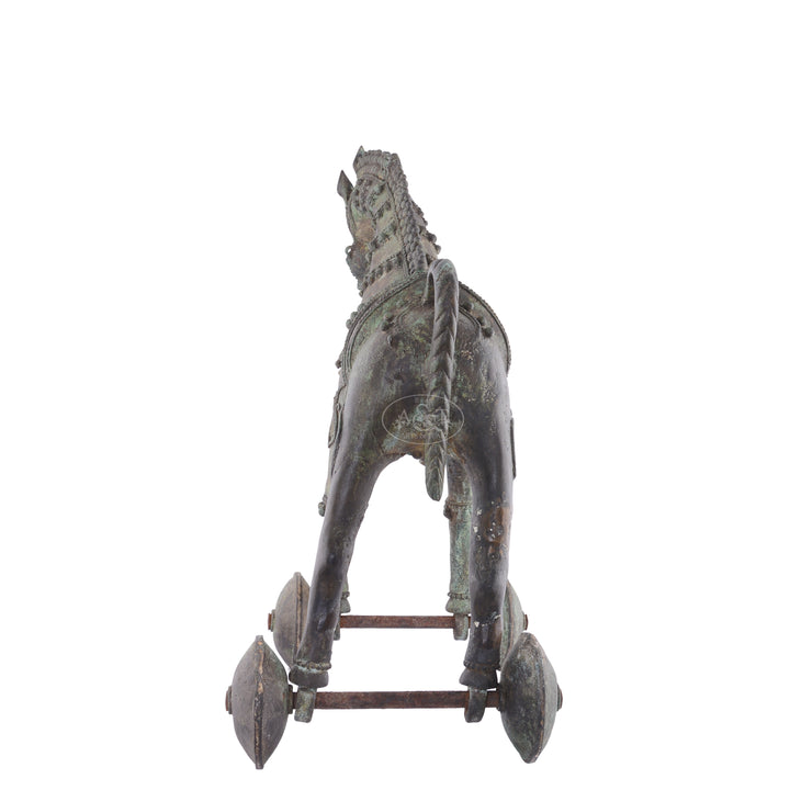 Bronze Tribal Horse on Wheels (Dokra)
