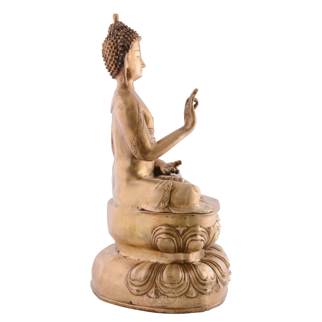 Brass Buddha Sitting on Lotus