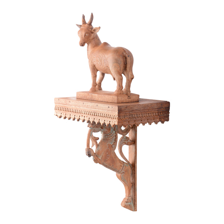 Wooden Wall Stand with Cow