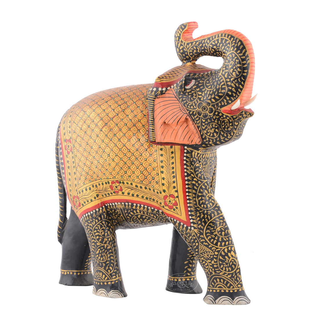 Wooden Painted Trunk up Elephant
