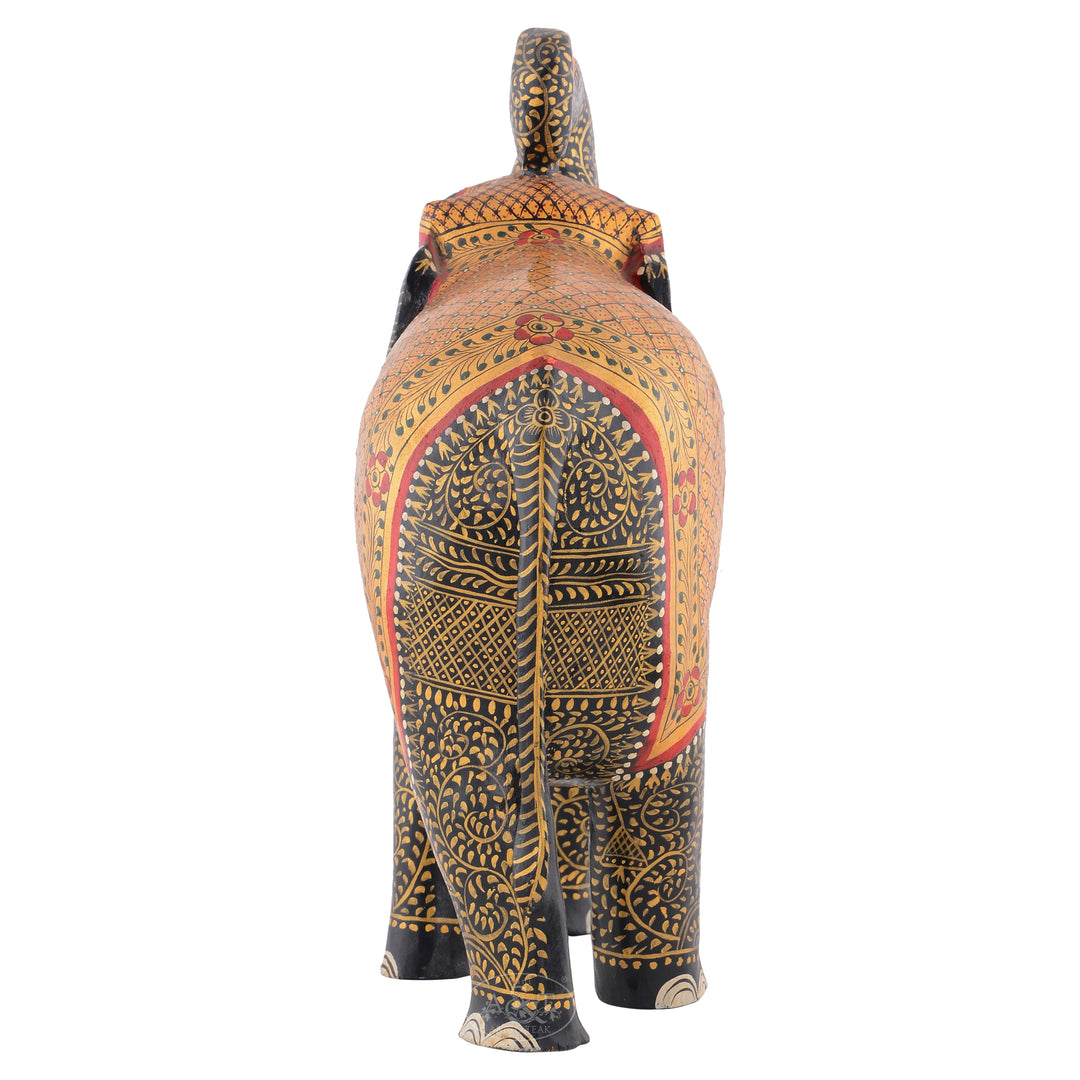 Wooden Painted Trunk up Elephant