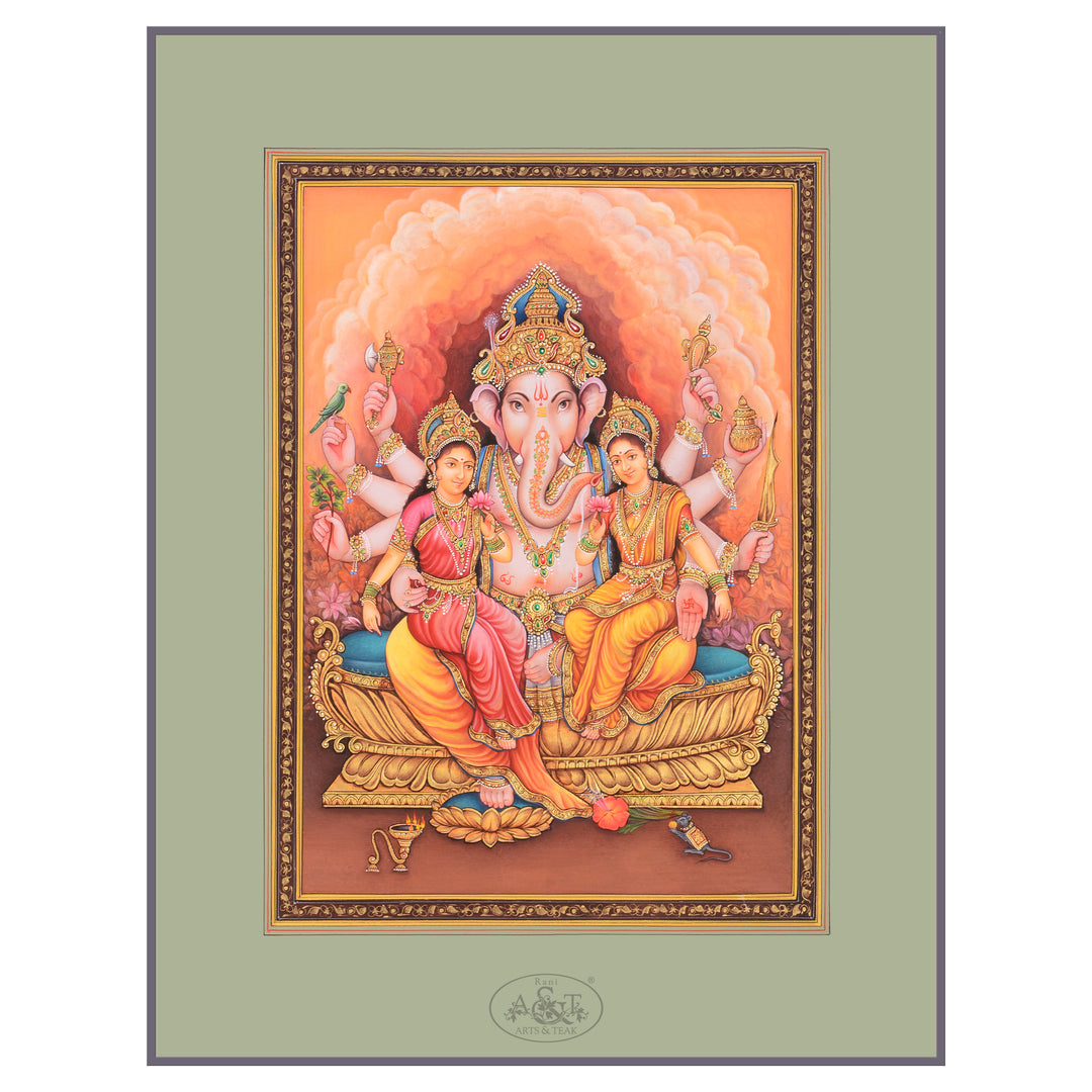 Painting on Paper -  Ganesh, Riddhi & Siddhi