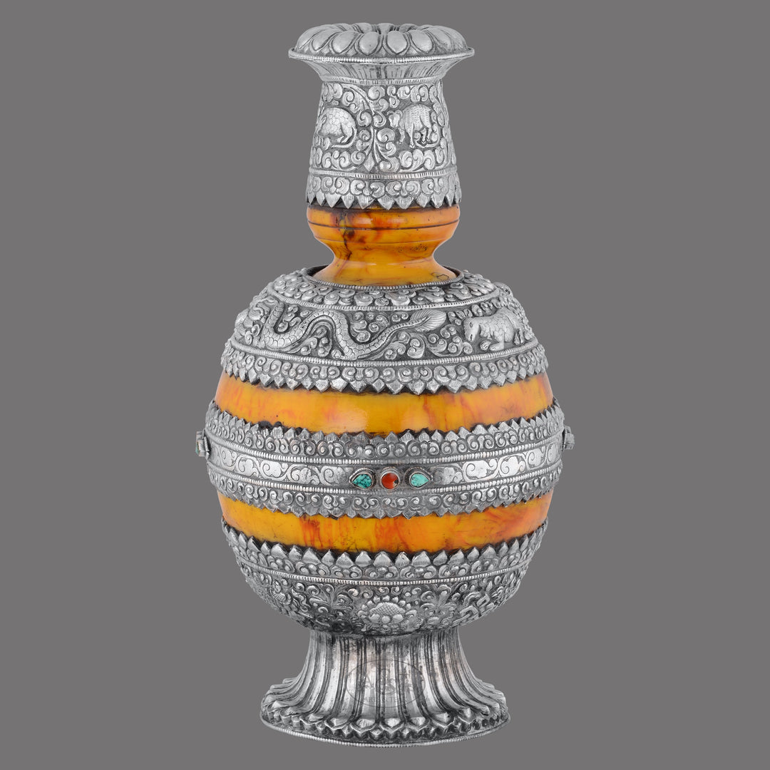 Tibetan Jade and Silver Ritual Urn