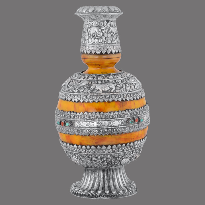 Tibetan Jade and Silver Ritual Urn