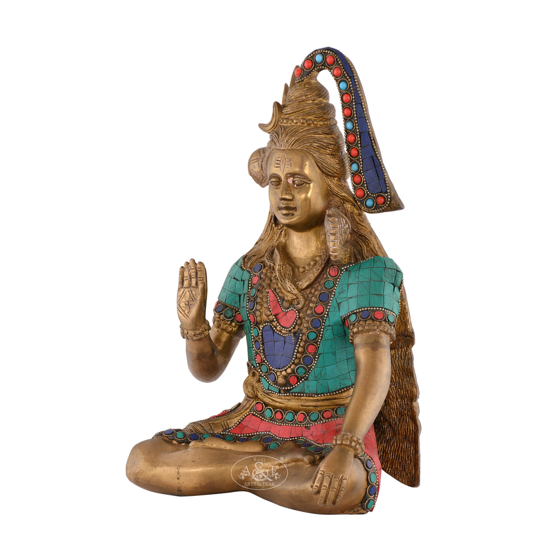 Brass Shiva Fitted with Semi Precious Stone