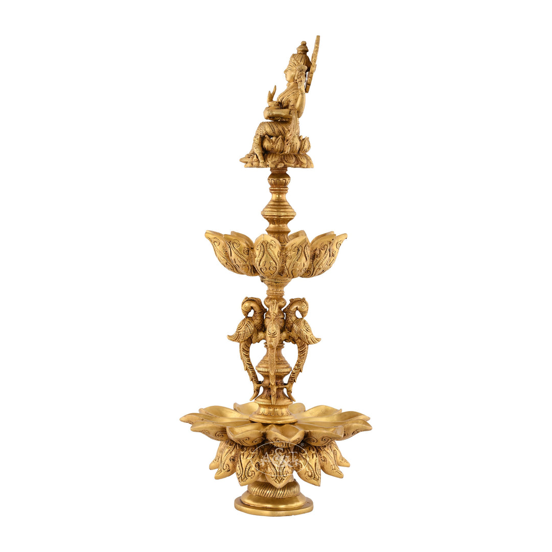 Brass Lakshmi on Lotus Lamp