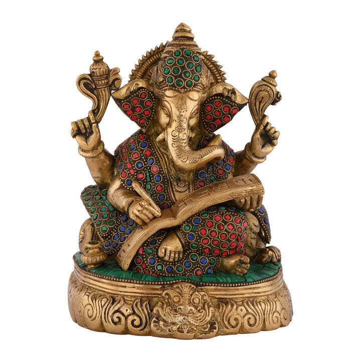 Brass Ganesh Fitted with Semi precious Stone