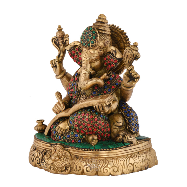 Brass Ganesh Fitted with Semi precious Stone