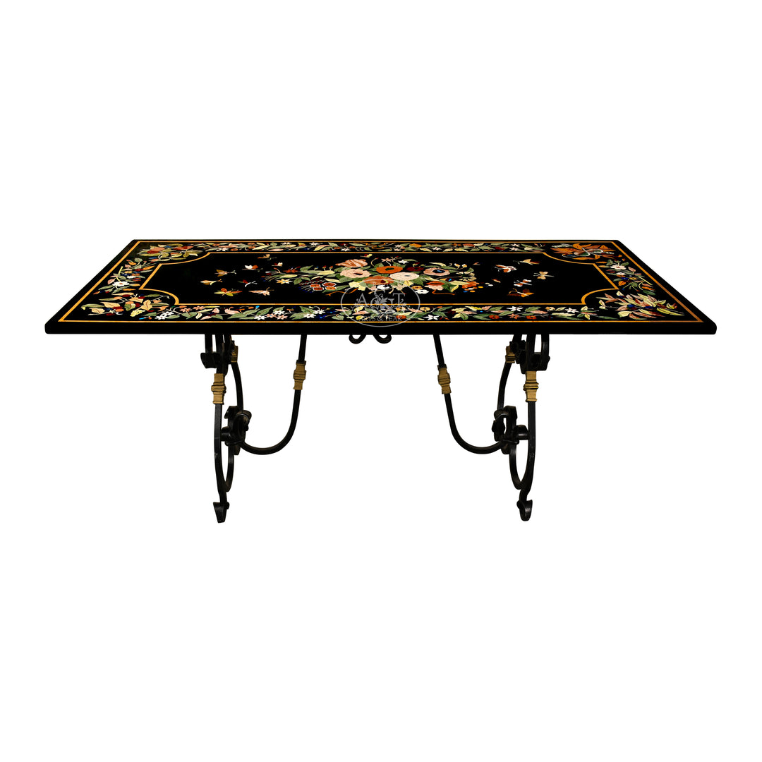 Stone Inlay Table with Iron Base