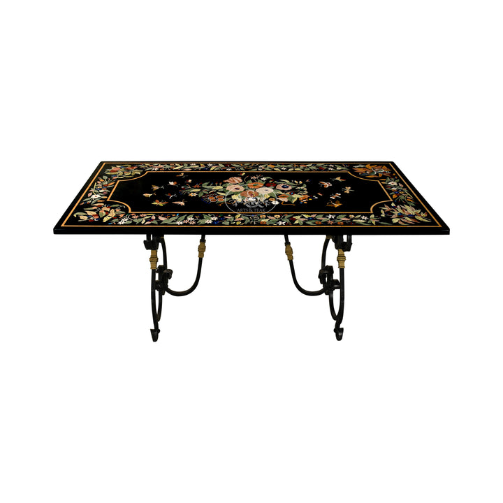 Stone Inlay Table with Iron Base