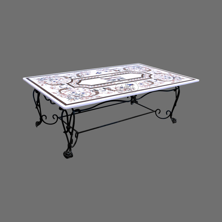 Marble Inlaid Top with Iron Base