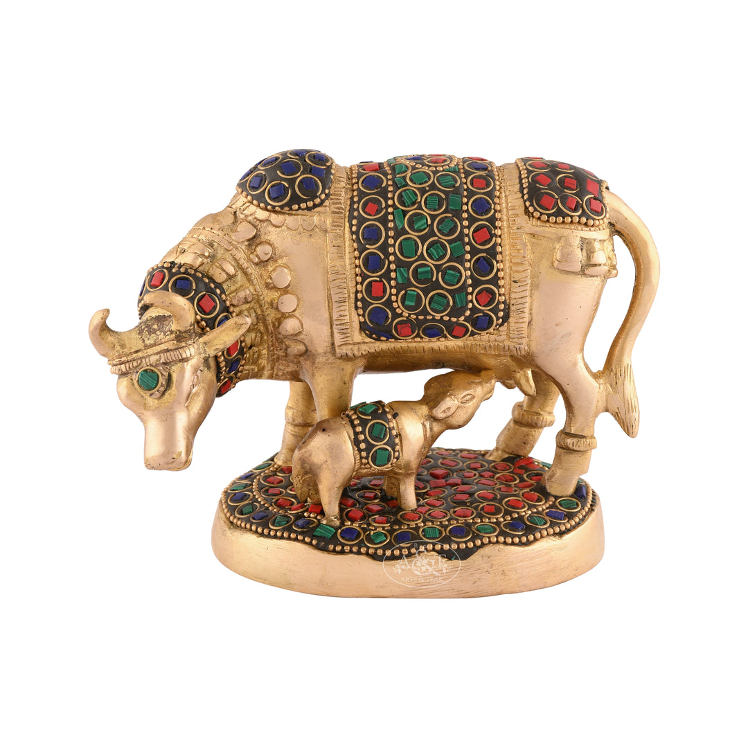Cow and Calf with Enamel Stones