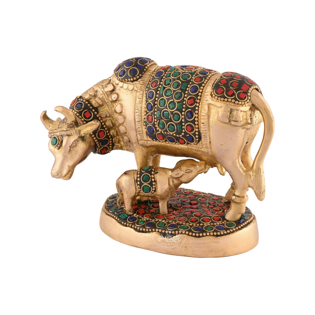 Cow and Calf with Enamel Stones