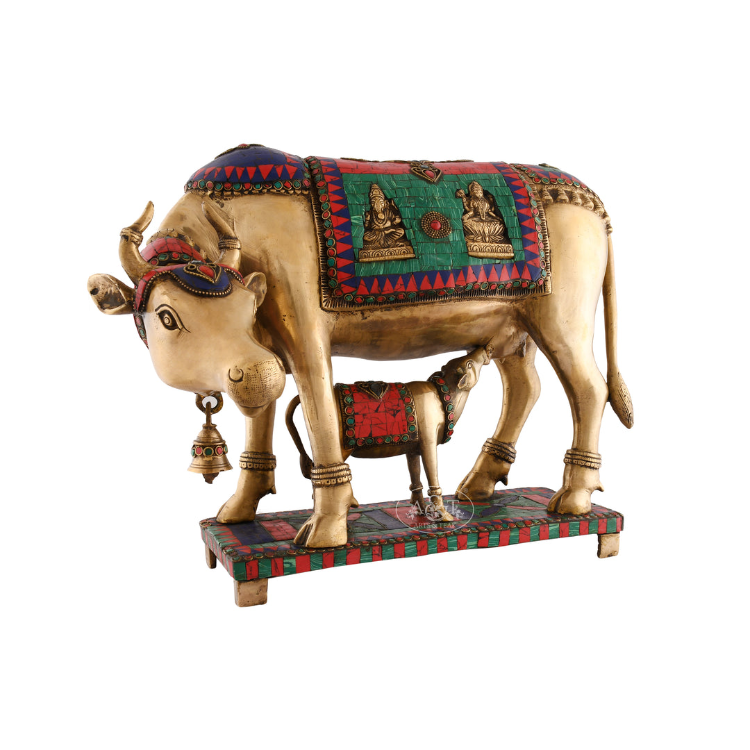 Cow and Calf with enamel stones fitted