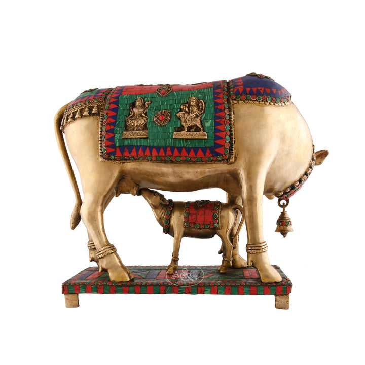 Cow and Calf with enamel stones fitted