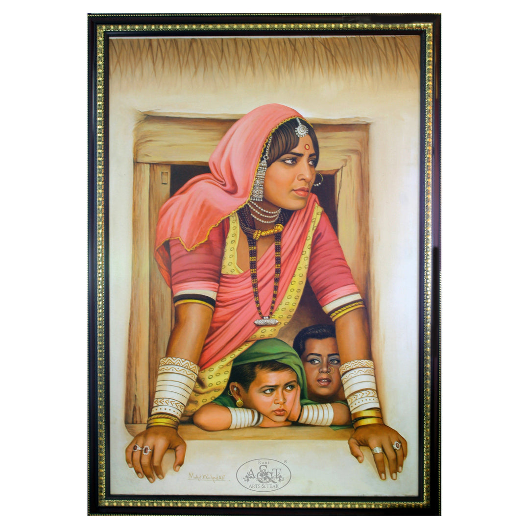 Oil Painting on Canvas - Gypsy Mother & Children